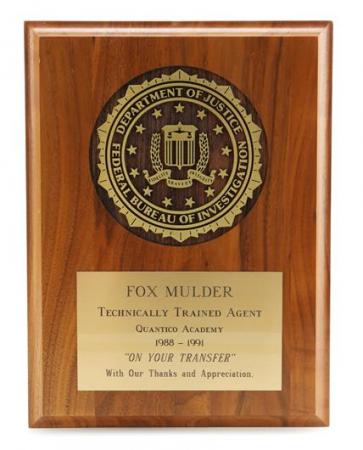 THE X-FILES (1993 - 2002) - Agent Fox Mulder's (David Duchovny) Fbi 'Technically Trained Agent' Plaque