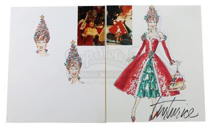 PEE-WEE's PLAYHOUSE (1986 - 1991) / CHRISTMAS AT PEE-WEE's PLAYHOUSE (1988) - Hand-Drawn Miss Yvonne (Lynne Marie Stewart) Christmas Costume and Christmas Tree Headdress Designs