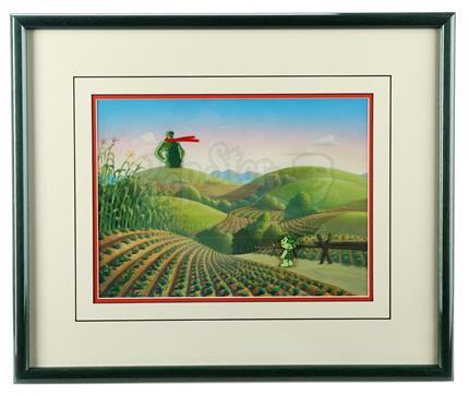 GREEN GIANT COMMERCIALS (1970s) - Jolly Green Giant and Sprout Framed Animation Set-Up With Hand-Painted Background