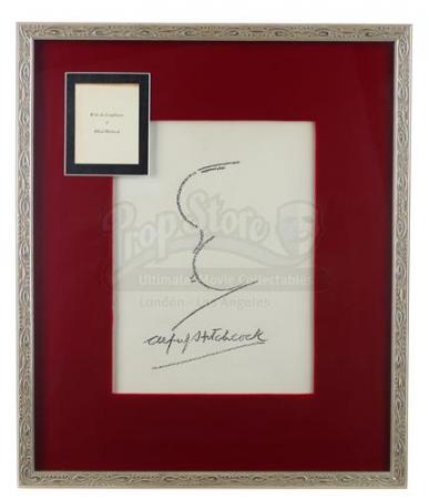 ALFRED HITCHCOCK PRESENTS (1955 - 1960, 1960 - 1962) - Framed Alfred Hitchcock Autograph and Signature Profile Caricature