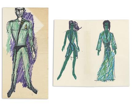 STAR TREK: THE ORIGINAL SERIES (1966 - 1969) - William Ware Theiss Hand-Drawn Design Sketches Of USS Enterprise Costumes