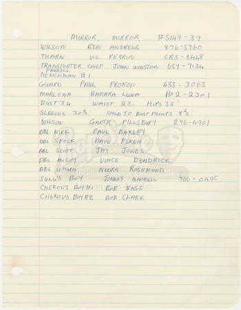 STAR TREK: THE ORIGINAL SERIES (1966 - 1969) - William Ware Theiss’ Hand Written List Of Actors and 9 Costume Invoices From ‘Mirror, Mirror’